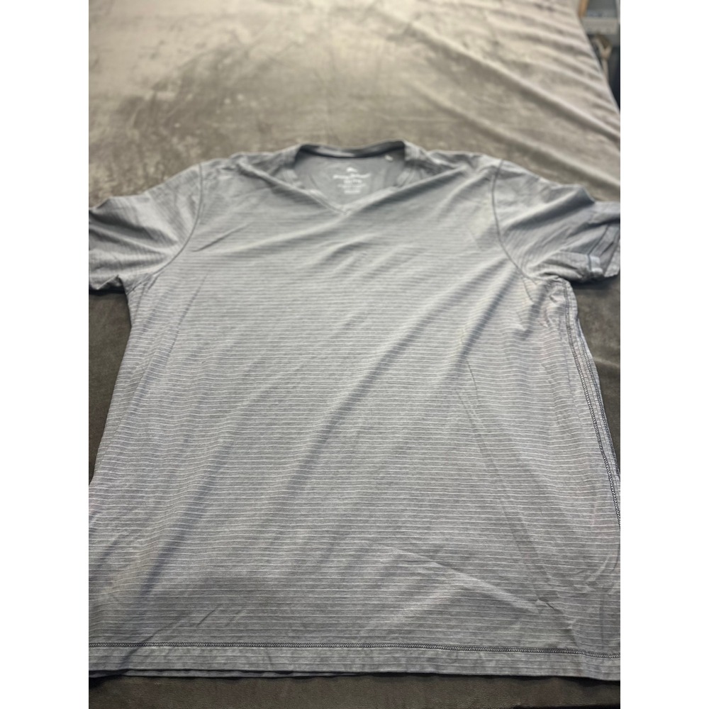 Tommy Bahama Mens XXL Grey Striped V-Neck Short Sleeve Slub T-Shirt Cotton Blend